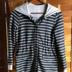 Copper Key Charcoal grey and oatmeal striped Girls knit‎ hooded jacket